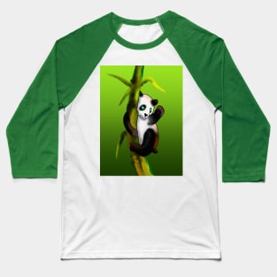 Panda climbing bamboo on a green background Baseball T-Shirt